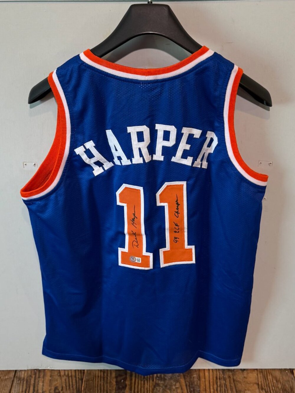 Derek Harper Signed NY Knicks Custom Jersey Inscription 94 ECF Beckett Auto BAS
